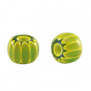 Millefiori bead 6x7mm - Green-yellow